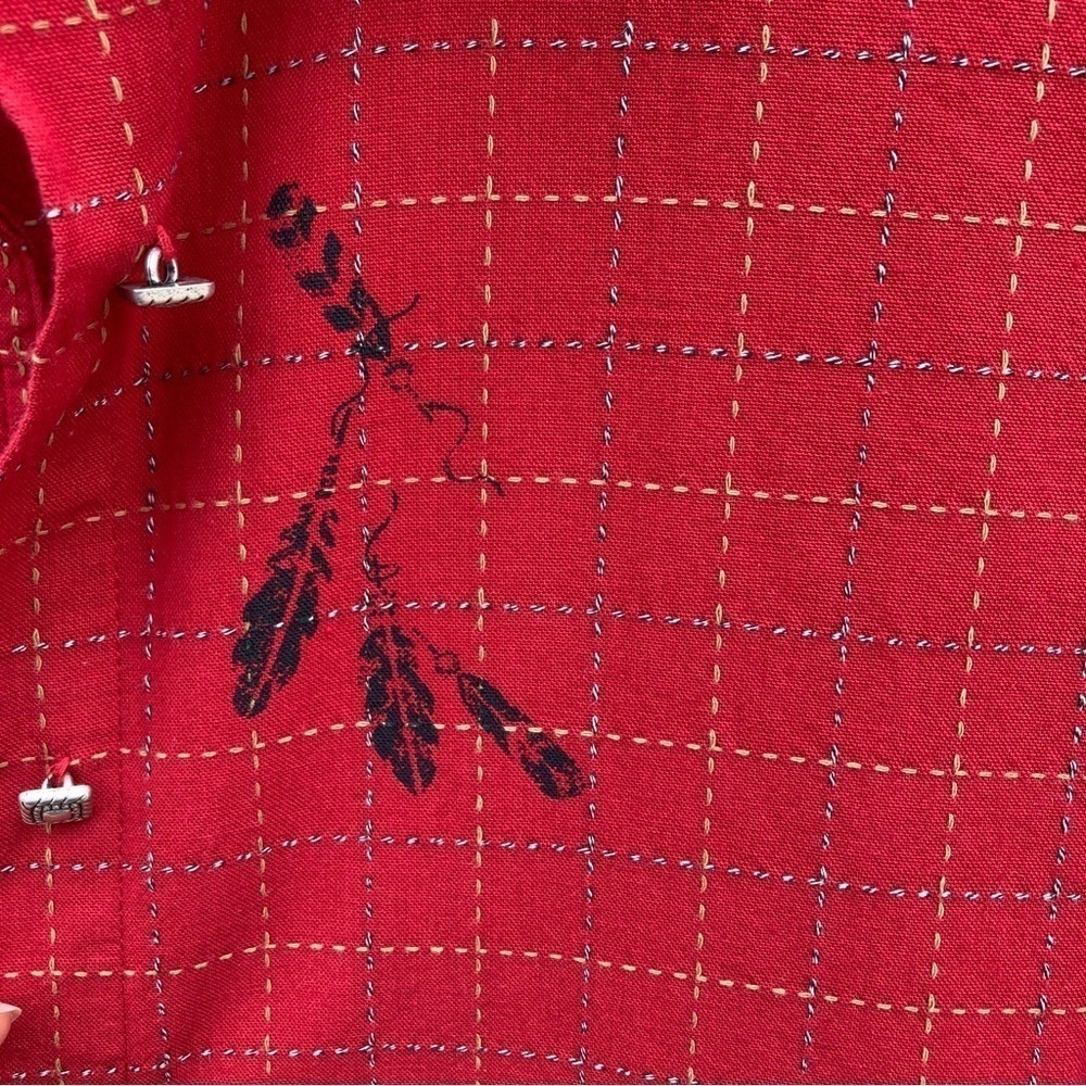 Vintage Wrangler Red feather pattern Button Up Shirt Size XL women's - Picture 10 of 12
